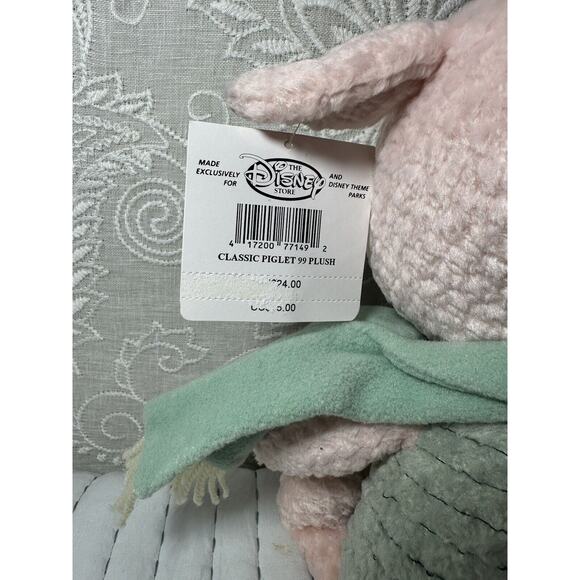 Classic Piglet Plush Disney Store Chenille Sage Green Scarf Textured 13” Vintage - Picture 4 of 5